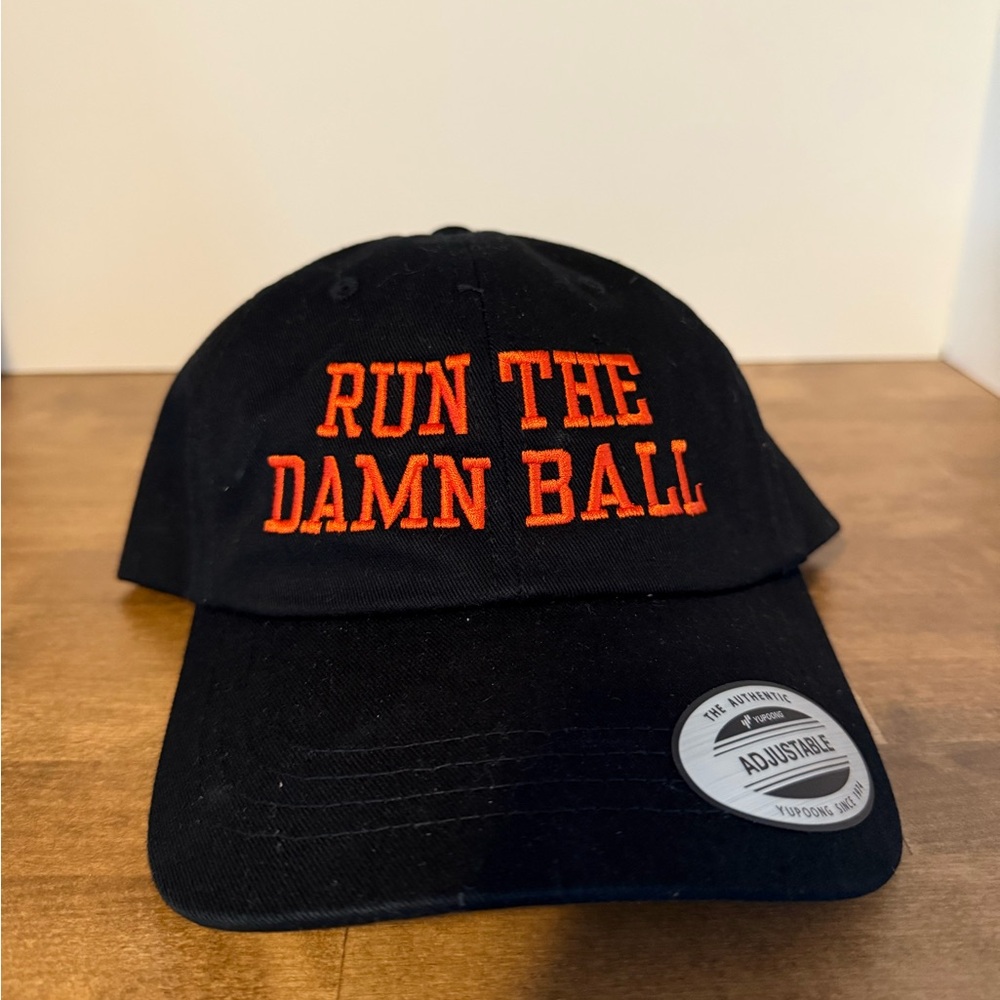 Run the Damn Ball Orange embroidered black adjustable Dad Hat